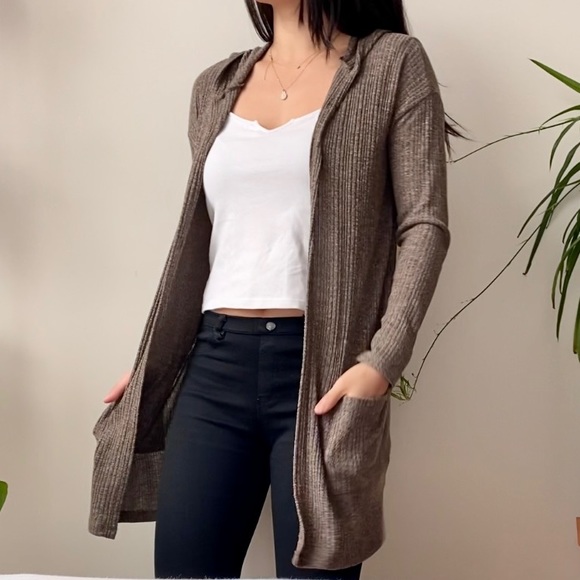 AEO Long Brown Open Cardigan - Picture 1 of 7